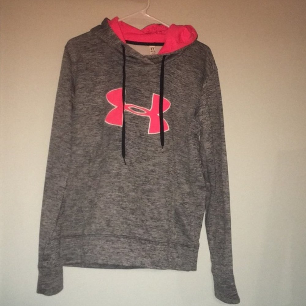 UNDER ARMOUR GREY AND PINK HOODIE